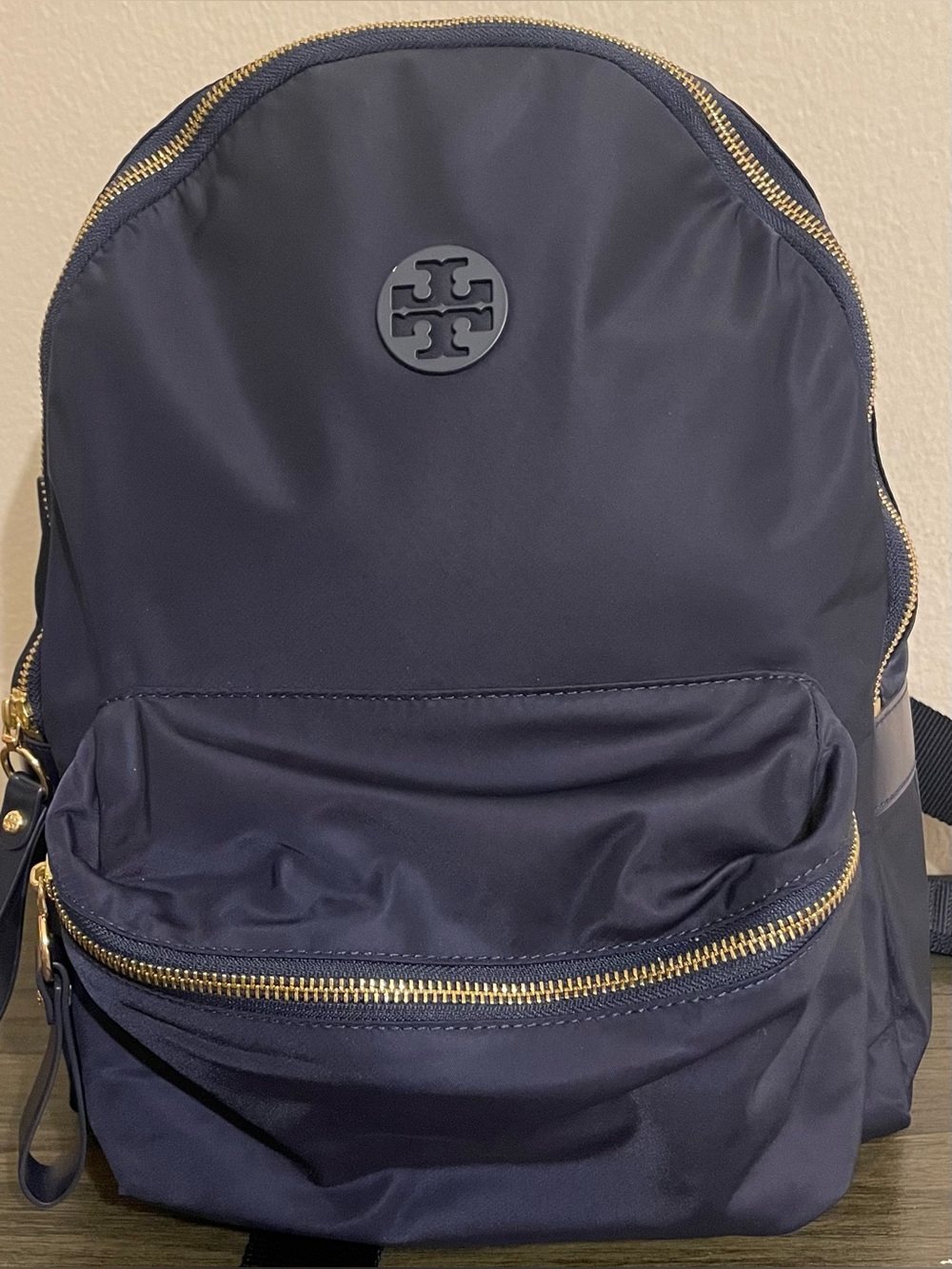 Tory Burch Navy Nylon Backpack with Gold-Tone Hardware